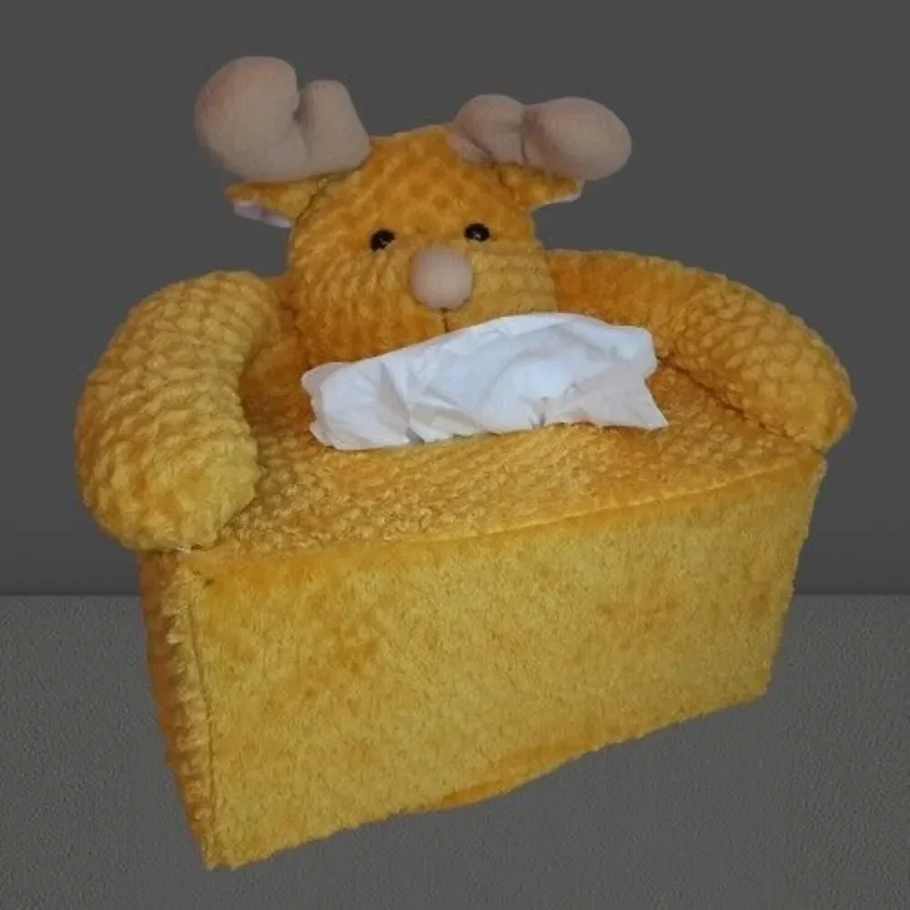 Vintage Plush Moose Tissue Box Holders / Cover Mustard Yellow